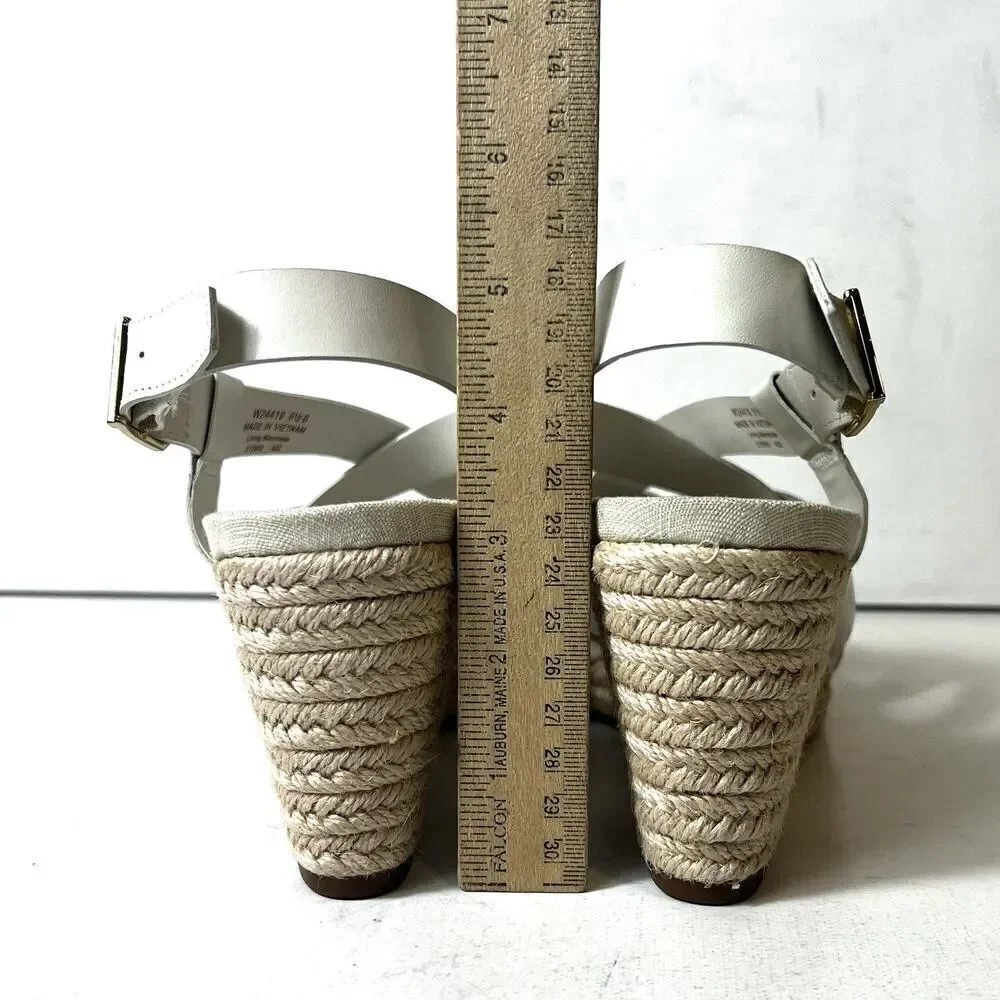 Cole Haan Womens Sz 9.5 B Wedge White Leather Espadrille Sling Back Open Toe NEW